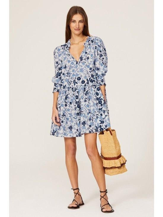 Misa Los Angeles Dresses & Skirts - MISA Los Angeles Maya Tunic Dress Floral Ruffle Menara Petals Blue/White